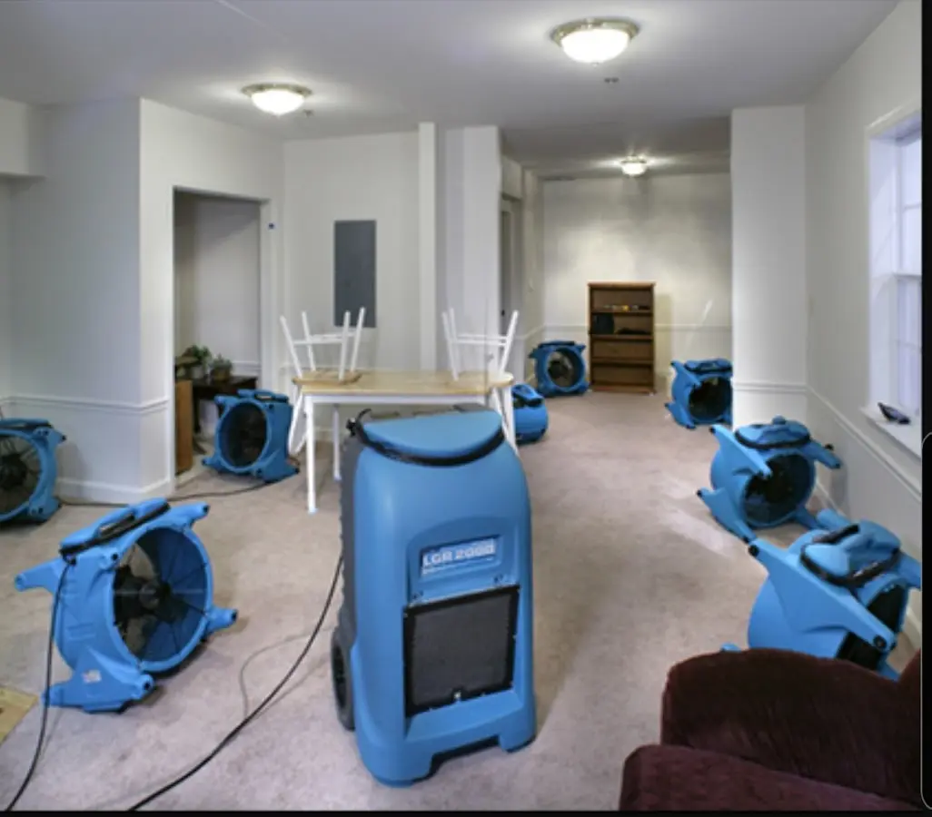 Air movers and dehumidifier setup for Water Damage Restoration in Willow Springs